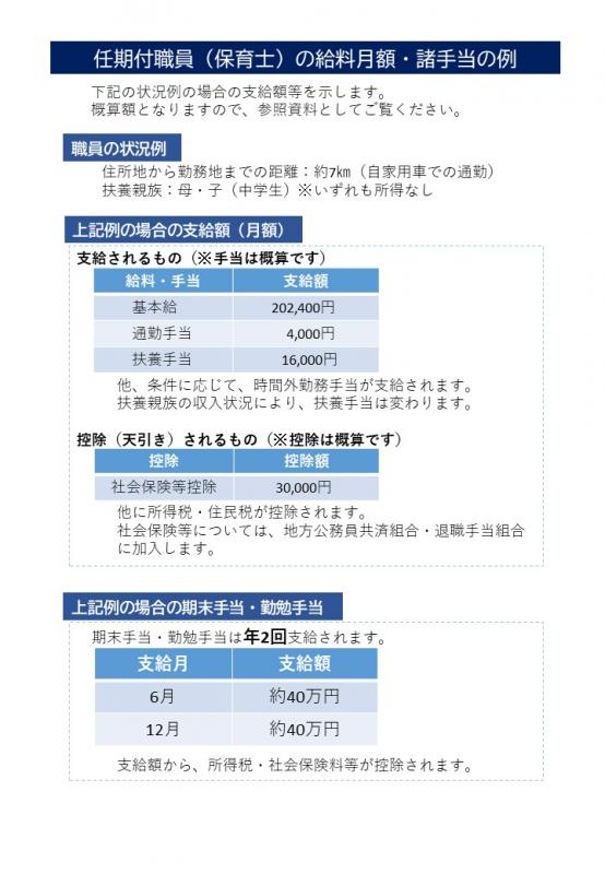 任期付保育士_随時_給与月額例