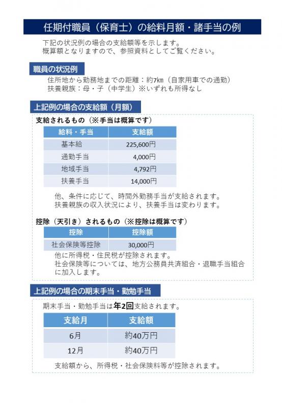 7_任期付職員採用試験_080401(保育士_給与・手当額の例)